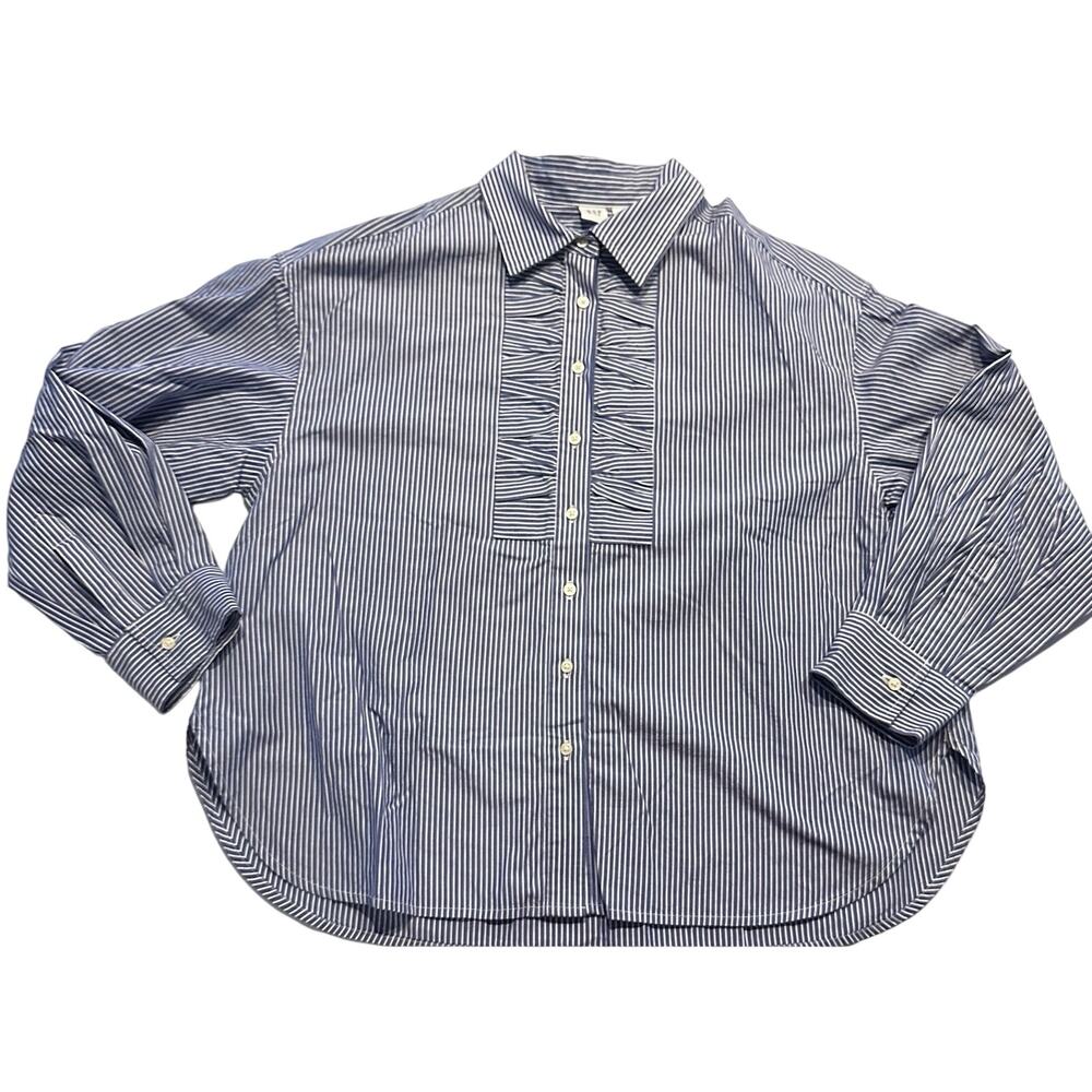 Gap Factory Women's Size Med Striped Blue & White Button Up Long Sleeve Preppy